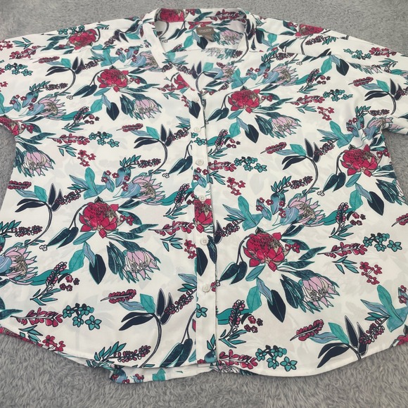 Chico's Tops - Chico's Button Front Blouse Womens 2 White Floral Tropical Short Dolman Sleeve